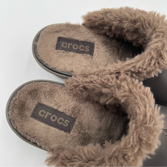 CROCS Cobbler Eva Clogs Heeled Mules Faux Fur Women’s Sz 7 Slip On Casual - Picture 8 of 14